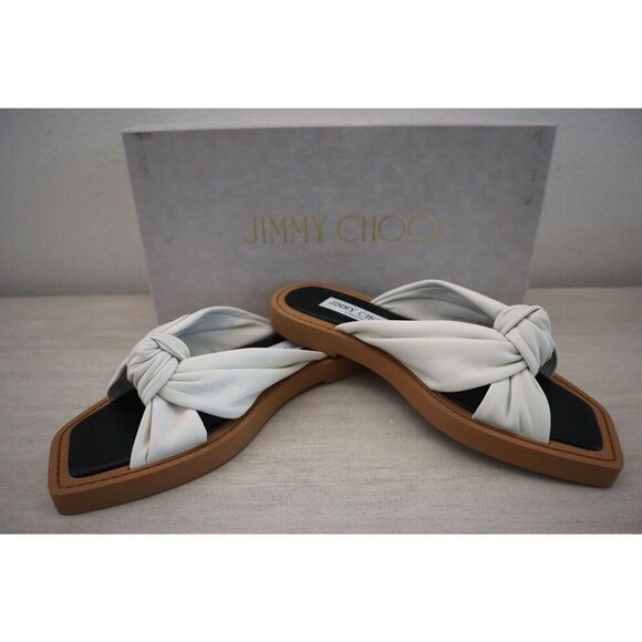 Jimmy Choo Women's Sz 36.5 US 6.5 Latte/Beige Tropica Leather Flat Sandals - Picture 1 of 10